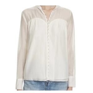 EUC Free People Illusion Blouse Size: L, Cream Off White Sheer Button Front Top